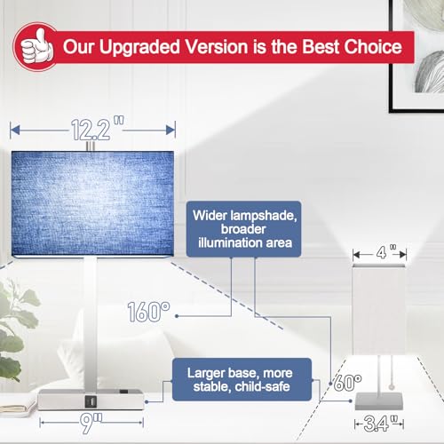 Lynnoland 21" Set of 2 Table lamp with USB A+C & AC Outlets, Touch Control 3-Way Dimmable Nightstand Lamps for Bedroom Living Room Office Reading, Blue Shade Touch Lamps, 5000K LED Bulbs Included - color: (2 Pack)Blue Line & Brushed Nickel (Base)-5000K Bu