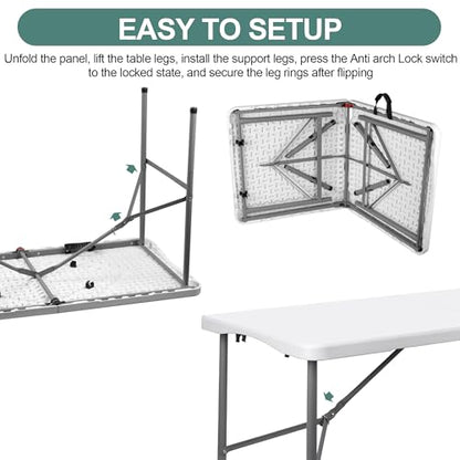 4 ft HDPE Folding Table with Carry Handle, Frame Locks, 330 lb Capacity | 24 x 48 x 29 in, alloy steel frame, weather- and scratch-resistant top, compact fold, indoor and outdoor use - size: 4ft Folding Table