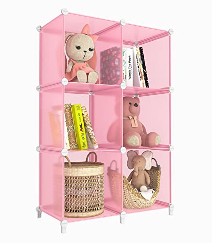 HOMIDEC 6-Cube Storage Shelf, Storage Bookcase Bookshelf with Metal Hammer, Storage Cubes Organizer Cabinet for Kids, Closet, Bedroom, Bathroom, (11.8x11.8x11.8 inch), Light Pink - color: Pink, size: 11.8 x 11.8 x 11.8 Inch