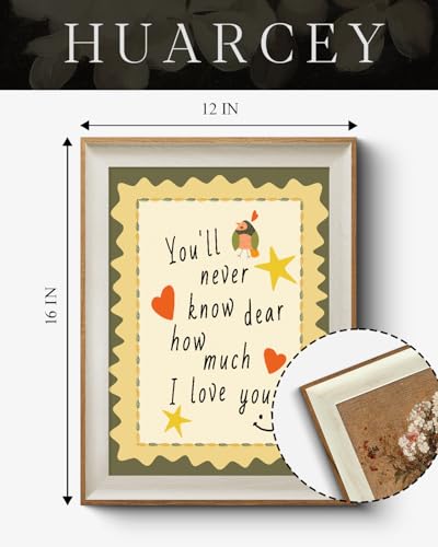 HUARCEY Rustic Frame Quote Wall Art 12x16 In – “You’ll Never Know Dear How Much I Love You” Sweet Whimsical Family Love Canvas with Heart and Star Illustration Gift for Dad, Mom, Elders, Lover - color: Love Words