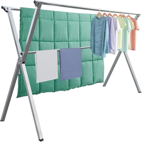 AZK Clothes Drying Rack Extendable Laundry Drying Rack with 20 Hooks | Stainless steel Sturdy Lightweight Frame Foldable Portable Design for Indoor and Outdoor Sun Drying of Garments 79.55In - size: 79.55 inches