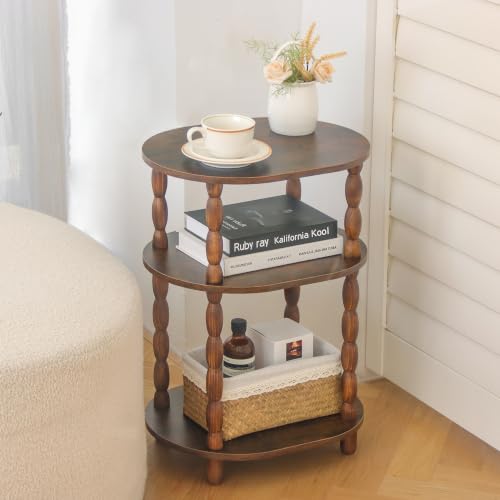 MaxSmeo Side Table, 3-Tier Small End Table, Modern Oval Night Stand Accent Table for Living Room, Bedroom, Rustic Brown - color: Rustic Brown