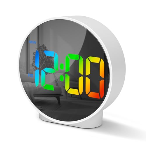 Lafocuse LED Colorful Digital Alarm Clock Battery Operated, Modern Round Digital Clock with 2 Alarms, Snooze, Adjustable Brightness, Curved Screen Design Bedside Alarm Clock for Bedroom Office - color: Multicolor