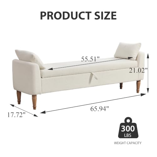 Chifee & Vingol 66" W Storage Benches End of Bed Bench with Pillow,Ivory - color: 66"-ivory