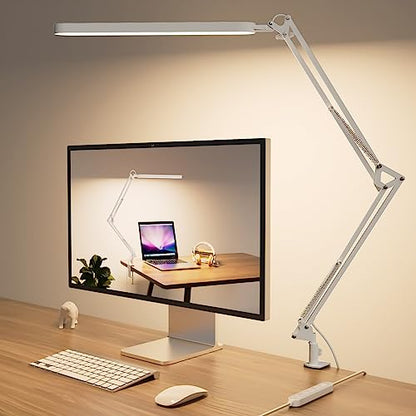 Led Desk Lamp - 31.5" Desk Light - 5 Color Modes X 11 Brightness Levels - Adjustable Swing Arm - Timmer & Memory Function - 12W Study Lamp - White - style: White swing arm