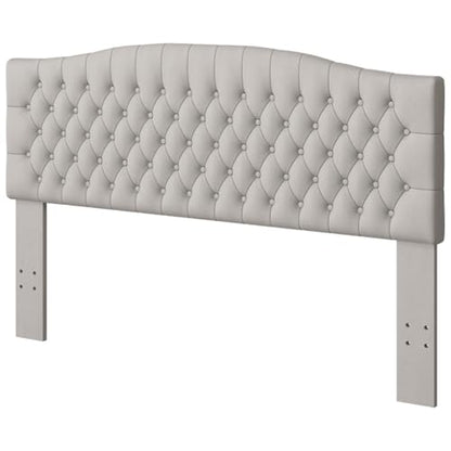 Furpopup Velvet King Size Headboard Only, Upholstered Wall Mount Light Gray | 2 ways to use:Wall-mounted (for adjustable bed) and bed frame mounted, Easy to assemble, Classic button design headboard - color: Light Gray/Taupe-velvet, size: King
