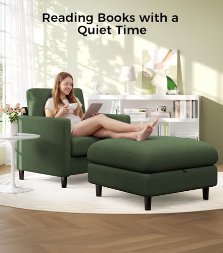 Welzona Sofa Accent Chair with Ottoman, 33" Teddy Reading Chair and Ottoman | Comfy Teddy Fabric, Tool-free Setup, Washable Covers, All-wood Chair and Ottoman Sets for Living Room, Bedroom, Green - color: Green, size: standard & ottoman