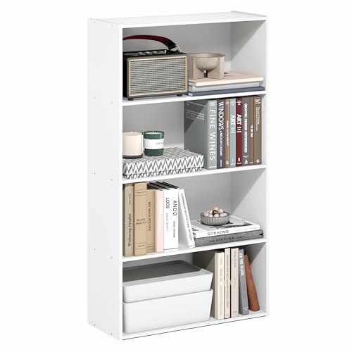 Furinno PASIR Book Shelf, 4-Tier Bookshelf, Bookcase with Open Shelf, 9.4 x 23.6 x 41.7, for Living Room, Bedroom, Home Office, Plain White - color: Plain White, size: 4-Tier