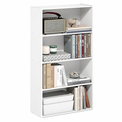 Furinno PASIR Book Shelf, 4-Tier Bookshelf, Bookcase with Open Shelf, 9.4 x 23.6 x 41.7, for Living Room, Bedroom, Home Office, Plain White - color: Plain White, size: 4-Tier