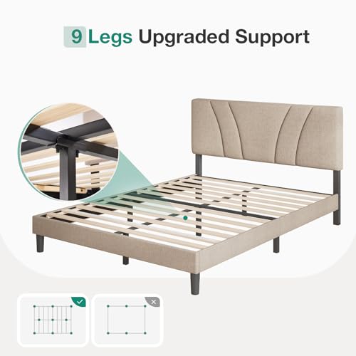 Novilla Queen Bed Frame with Headboard, Linen Upholstered Bed Frame Queen Size with Wood Slats Support, No Box Spring Needed, Heavy Duty Feet, Easy Assembly, Light Beige - color: Light Beige, size: Queen