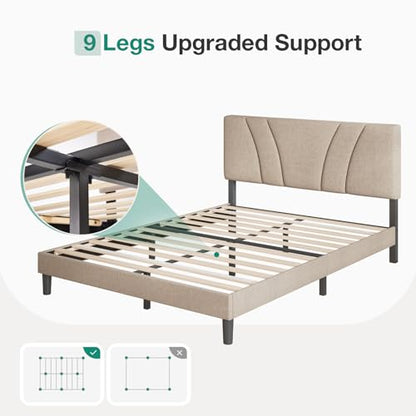 Novilla Queen Bed Frame with Headboard, Linen Upholstered Bed Frame Queen Size with Wood Slats Support, No Box Spring Needed, Heavy Duty Feet, Easy Assembly, Light Beige - color: Light Beige, size: Queen