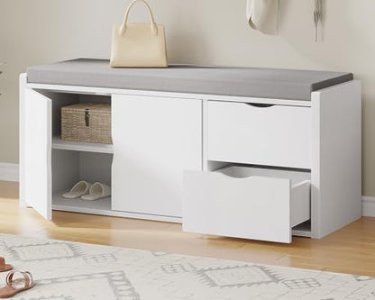 LVB Storage Entryway Bench, Long Shoe Bench with Drawers Storage Shelf | 40”Modern Entry Way Bench with Padded Cushioned Seating, Wood Shoe Rack Benchs for Foyer Entrance Living Bedroom, White Oak - color: White Oak