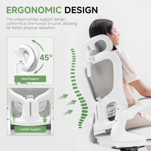 GTPLAYER Office Chair, Home Ergonomic Desk Chair with High Back Mesh, Mesh Office Computer Desk Chairs with Adjustable Lumbar Support, Rolling Work Swivel Task Chairs with 3D Armrests and Headrest - color: White