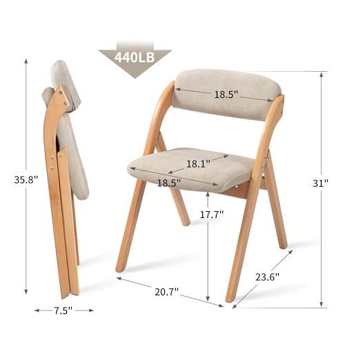 Folding Chairs with Padded Seats | Wooden Stackable Dining Chair Set of 2 with Removable Cover Extra for Guests Kitchen Office Wedding Party Picnic, Cream - color: Cream, size: 2PCS