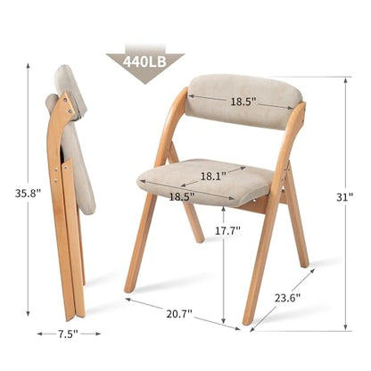 Folding Chairs with Cushion Padded Foldable Chiars 4 Pack | Wooden Dining Fold Seat with Removable Cover Extra Chair for Guests Kitchen Office Wedding Party Picnic, Cream - color: Cream, size: 4PCS