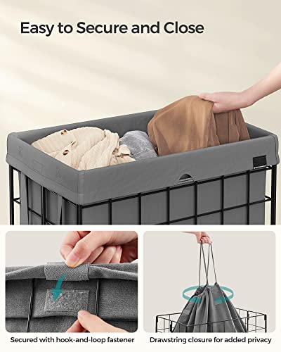 SONGMICS 29 Gal. (110L) Laundry Basket, Laundry Hamper, Collapsible Clothes Hamper, Removable and Washable Liner, Metal Wire Frame, for Bedroom Bathroom, Black and Gray ULCB111G01 - color: Black + Gray, size: 110 L