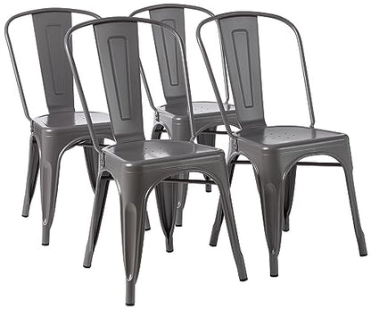Amazon Basics Metal Dining Chairs, Easy to Assemble, Indoor/Outdoor, Stackable, 330-Pound Capacity, Dark Gray, 4-Pack, 20.1 x 17.1 x 33.5 inches - color: Dark Grey