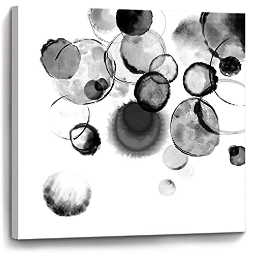 Bedroom Decor Wall Art Black and White Bubbles Prints Pictures Framed Canvas Artwork Wall Art for Bathroom Kitchen Office Modern Ink and Wash Painting Decorations Size 20x20 inches Ready to Hang - color: White, size: 20"L x 20"W