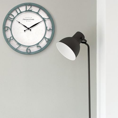 13" Farmhouse Series Wall Clock | Shiplap Style, Silent No Ticking, Coastal Clock, Raised 3D Arabic Numeral, Aged Teal Finish - color: Aged Teal Finish, size: 13 inch