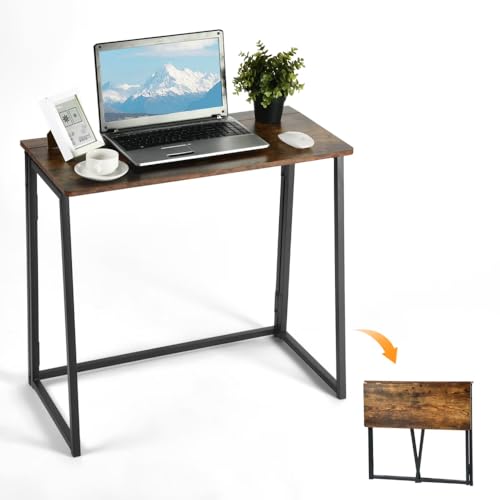 Folding Computer Desk for Small Spaces, 31.4 Inch Foldable Computer Table for Home Office, Study, Writing Work Desk (Rustic Brown) - color: Rustic Brown