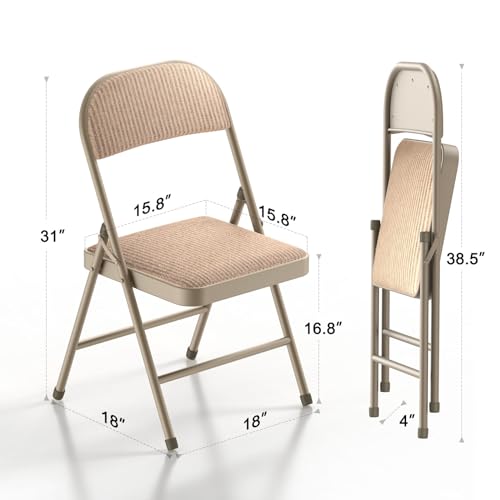 Nazhura 4 Pack Folding Chairs, Fabric Dining Chair Set with Padded Cushion and Back, Indoor Outdoo Seat for Home Office Events Wedding Party (Oatmeal Strip Fabric Seating) - color: Oatmeal Strip Fabric