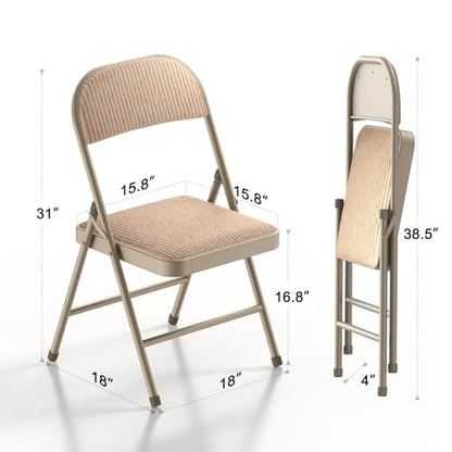 Nazhura 4 Pack Folding Chairs, Fabric Dining Chair Set with Padded Cushion and Back, Indoor Outdoo Seat for Home Office Events Wedding Party (Oatmeal Strip Fabric Seating) - color: Oatmeal Strip Fabric