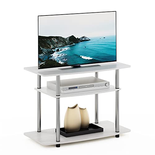 Furinno Turn-N-Tube No Tools 3-Tier Entertainment Center TV Stand for TV up to 32 Inch with Stainless Steel Tubes, White Oak/Chrome - color: White Oak, size: 32-Inch Stainless Steel Poles