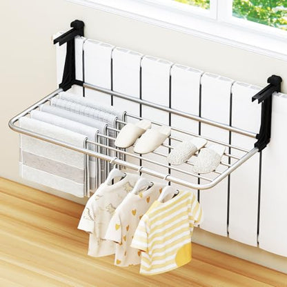 Tangkula Portable Clothes Drying Rack for Indoor & Outdoor Use(Large) | 1.2”-5.1” Adjustable Hook Length for Window sills Radiators Handrails & Guardrails | 2” Hanging Space | Robust Aluminum Frame - size: Large