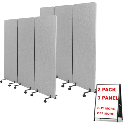 66in 3 Panel+3 Panel Soundproof Room Divider, Acoustic Office Divider | Flexible 6 panel combinations,Portable freestanding wall divider, Perfect for office\school\studio soundproofing - color: Grey, size: 3 Panel+3 Panel（144"Wide）
