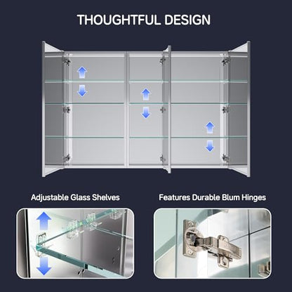 52"x36" Medicine Cabinet with Mirror & Soft Close Hinges, Surface Mount or Recessed Medicine Cabinet with Adjustable Shelves, Bathroom Wall Medicine Cabinet with Storage, Aluminum Alloy Frame, Combo - size: 52" x 36"