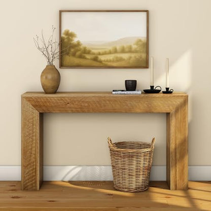 Plank+Beam Camden Console Table, 56 Inch, Rustic Barnwood Brown | Low-VOC Finish, Rustic Finish, Solid Wood - color: Rustic Honey, size: 56 Inch without Shelf