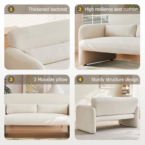 59" W Upgrade Lambswool Fabric Loveseat Sofa, Modern Love seat Couch, Upgrade Lambswool Fabric,Solid and Easy to Install, Upholstered 2-Seater Couch for Bedroom, Apartment, Living Room,Beige - color: Beige, size: 30.31"D x 59.08"W x 31.5"H