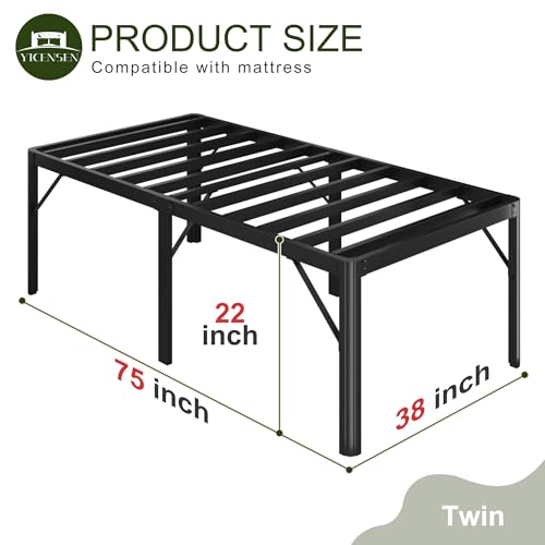Yicensen 22 Inch High Twin Bed Frames with Rounded Corner Legs, Heavy Duty Metal Twin Size Platform Bed Frame No Box Spring Needed, Easy Assembly, Noise Free, Black - size: Twin, style: 22 Inch
