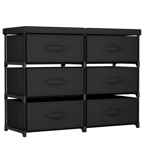 GcdPai Dresser with 6 Fabric Drawer Stand Desktop Sturdy Metal Plastic Support Tube Cube Storage Cabinet for Bedroom Organization Dorm Front Hall Entryway - size: 6 Drawers Standard Top