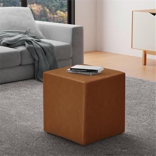 Studio Living Warren 18" Cube Ottoman, Urban Transitional, Fully Assembled, Vegan Leather Fabric, Carmel - color: Caramel