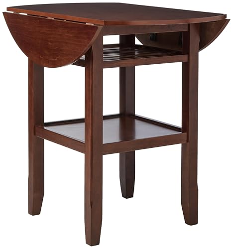 Acme 40" Dia Round Counter Height Table with 2 Drop Leaves & 2 Shelves Storage & Wood Frame for Dining Table Kitchen Bar Table for Dining Room Living Room, Easy Assembly, Cherry Finish