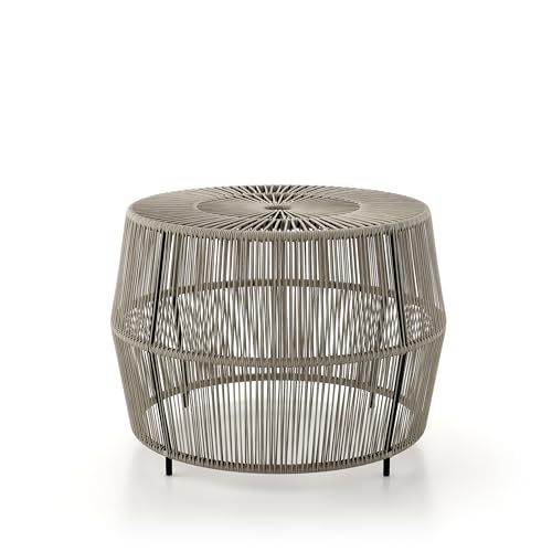 Furniture of America Ysar Boho Rattan Round Coffee Table Outdoor with Metal Frame, All-Weather and Rust Resistant, Handcrafted Coastal Furniture for Patio, Poolside, Garden, Yard, Gray - color: Grey/18.9 In.