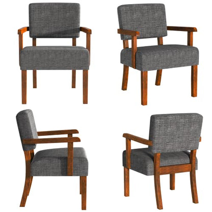 Accent Chairs Set of 2, 2 Solid Wood Armchairs with Side Table | Living Room Chairs with Soft Thicken Cushion, Comfy Reading Chair for Bedroom, Waiting Room, Home Office, Easy Assembly - color: Linen Gray, size: Set of 2 with table