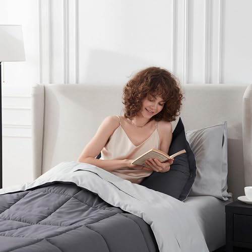Nestl 5 Piece Twin Comforter Set – Dark Grey Reversible Bed in a Bag – Complete Twin Size Bedding Set with Sheets, Pillowcase and Sham - color: Dark Grey, size: Twin