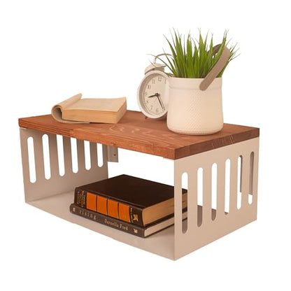 Floating Nightstand with White Metal Base, Wooden Top and Sturdy Metal Base, Minimalist Bedside Table, Wall Mounted Shelf, Bedside Shelf (Paris) - color: Paris