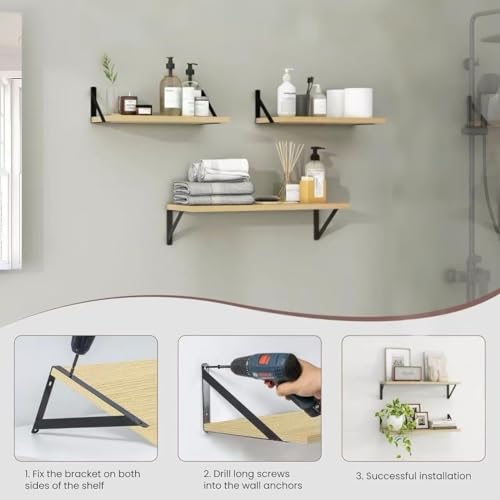Solid Wood Floating Shelves for Wall, 20 L x 5.9 W x 0.6T inches Kont-Free Solid Pine Shelves for Living Room, Bathroom, Bedroom, Kitchen, Home Decor Hardware Includes (Set of 4)