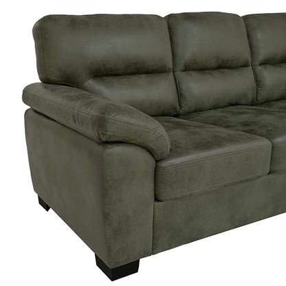 Eafurn Mid-Century Modern 3-Seater Loveseat Sofa Couch with Sturdy Wood Frame & Cushioned Armrests, 81" Compact Faux Leather Settee Furniture for Living Room, Apartment, Office - color: Olive Green 81"