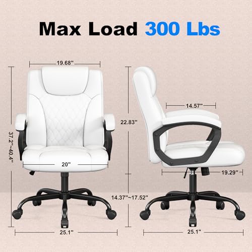 Misolant Office Chair, Executive Desk Chair, PU Leather Comfortable Ergonomic Chairs with Fixed Armrest, Adjustable Height, Rocking Function, 360° Swivel Wheels, White - color: White