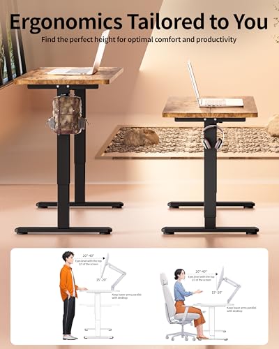BIZUM Standing Desk Electric Adjustable Computer Desk-Stand up Desk Office Gaming Home Office Memory Desks 48x24 inches Black Frame/Rustic Brown Top - color: Rustic Brown, size: 47.2*23.6 Inch
