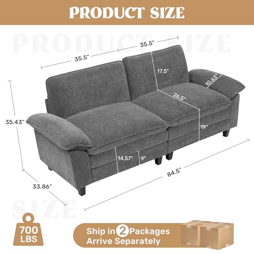 86" Modular Sectional Sofa,Comfy Cloud Couch Sectional Sofa,Loveseat Chenille Sleeper Deep Seat Sofas for Living Room,Bedroom and Apartment,Dark Gary - color: Dark Gray, style: loveseat-chenille