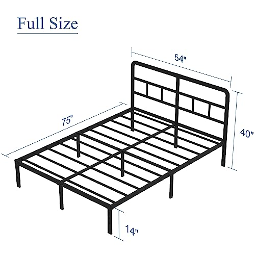 DiaOutro 14 Inch Full Size Metal Bed Frame with Headboard, Black | Heavy Duty Bed For Kids Adults, Steel Slat Supports No Box Spring Needed, Easy Assembly, Noise Free - size: Full, style: 14 Inch