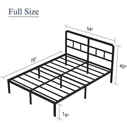 DiaOutro 14 Inch Full Size Metal Bed Frame with Headboard, Black | Heavy Duty Bed For Kids Adults, Steel Slat Supports No Box Spring Needed, Easy Assembly, Noise Free - size: Full, style: 14 Inch