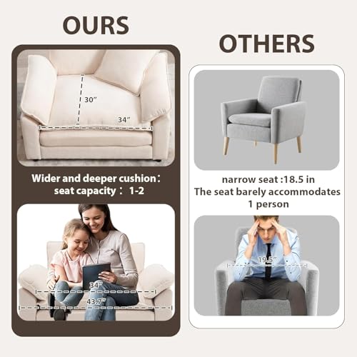 Modern Oversized Chair, Comfy Chenille Accent Chair Large Upholstered Armchair with Extra Thick and Deep Seat Lounge Chair for Living Room,Bedroom,Apartment, Beige - color: Beige, size: 1