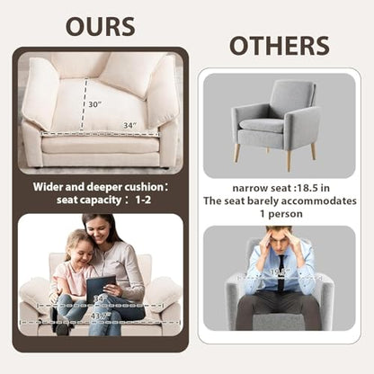 Modern Oversized Chair, Comfy Chenille Accent Chair Large Upholstered Armchair with Extra Thick and Deep Seat Lounge Chair for Living Room,Bedroom,Apartment, Beige - color: Beige, size: 1