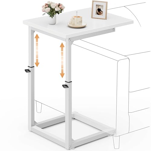 C Shaped End Table, 33"C Table End Table Adjustable Height, Small Side Table for Couch, Tv Tray Table for Small Spaces, Couch Table That Slide Under, Sofa Table for Living Room,Bedroom, White - color: White, style: Ordinary